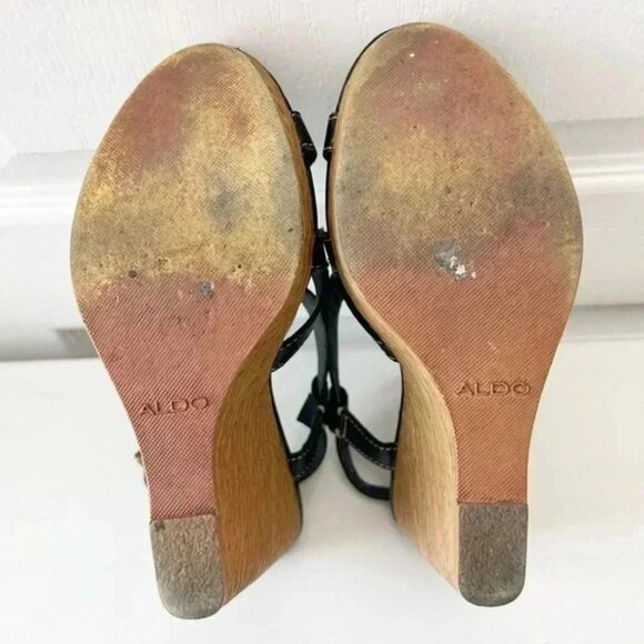 Aldo Wedge Sandals Strappy Platform Slingbacks Black EU38 US 7.5 - Picture 11 of 16